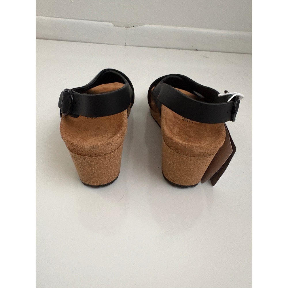 NWT Papillio Birkenstock Mary Black Leather Wedge Sandals 38 L7 M5 - Picture 3 of 6